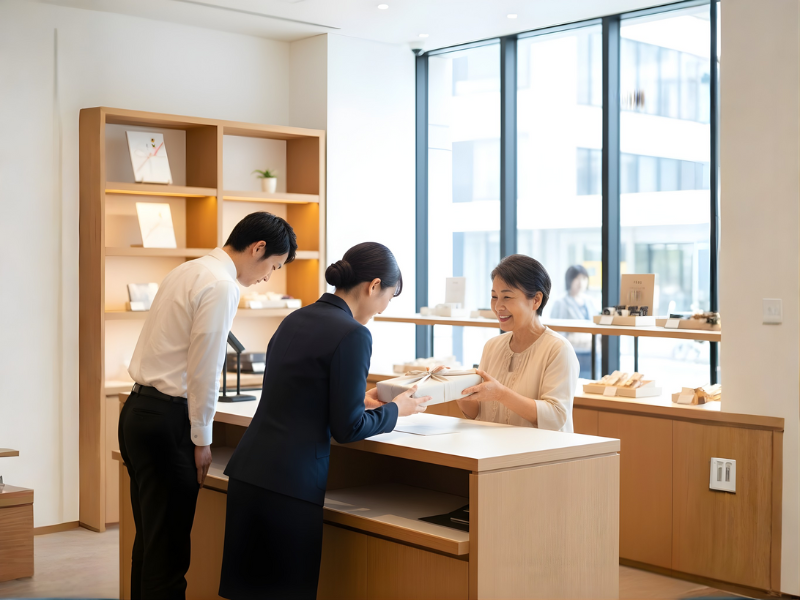 Nhân viên cúi đầu cảm ơn khách