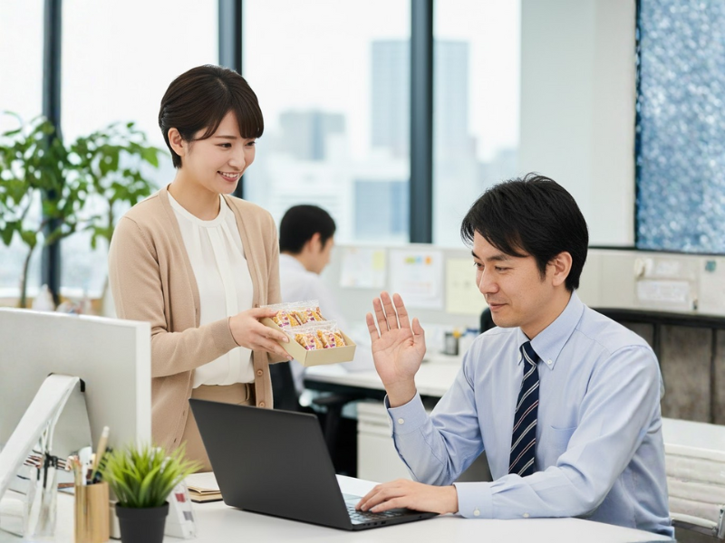 1 cô gái đưa bánh trc mặt chàng trai