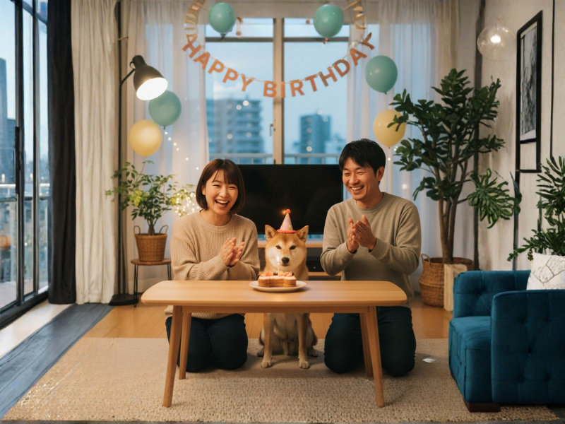 2 người ngời bên cạnh sinh nhậ con chó