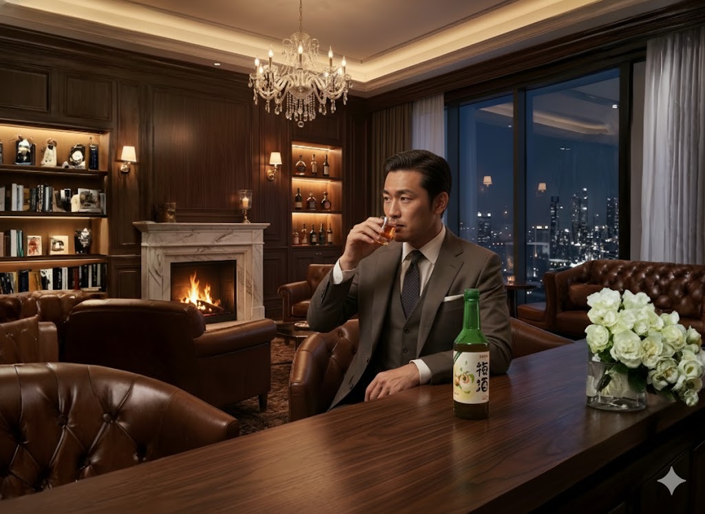 người đàn ông thưởng thức rượu trong không gian tối giản