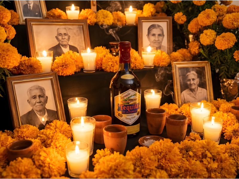 Rượu Tequila trên bàn thờ Ofrenda Mexico dẫn lối linh hồn