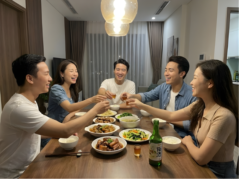 Thưởng thức rượu mơ Fujita trong bữa cơm gia đình đầm ấm