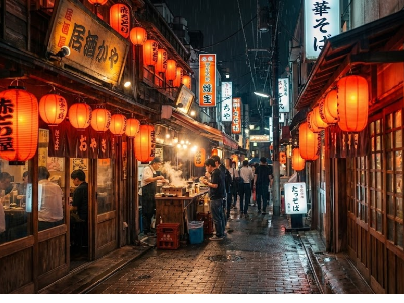 Đèn lồng đỏ Akachochin đặc trưng của văn hóa Izakaya Nhật Bản.