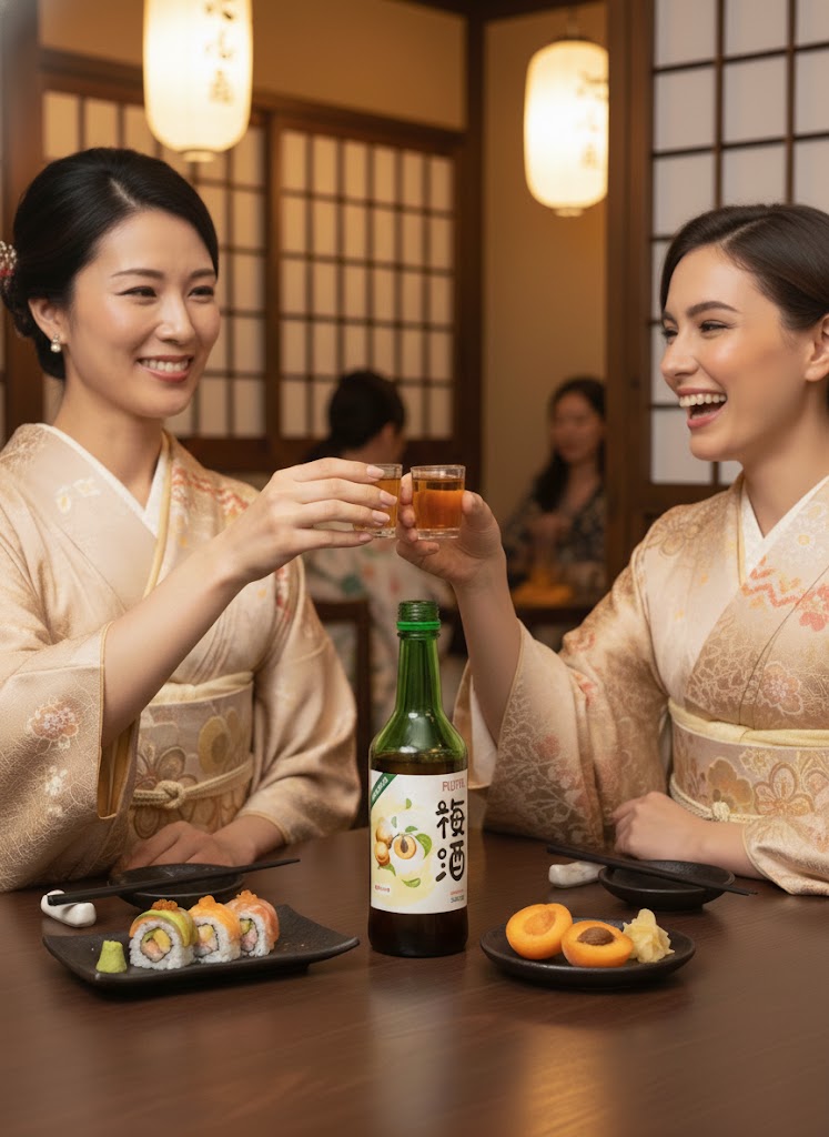 2 cô gái đang thưởng thức rượu mơ nhật fujita